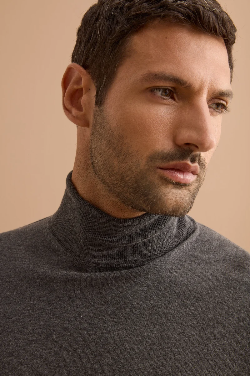 Maglia dolcevita in seta e cashmere - ANTRACITE