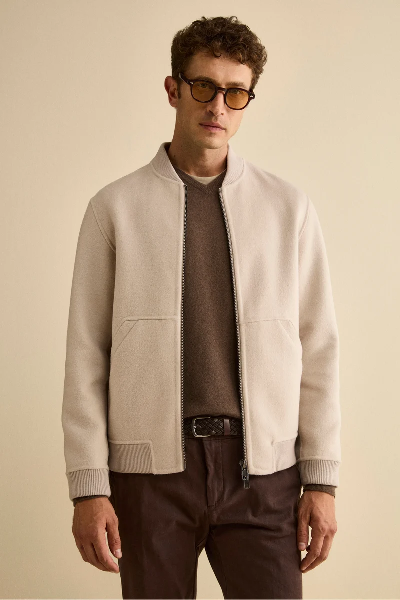 Bomber in Lana con Zip - GHIACCIO