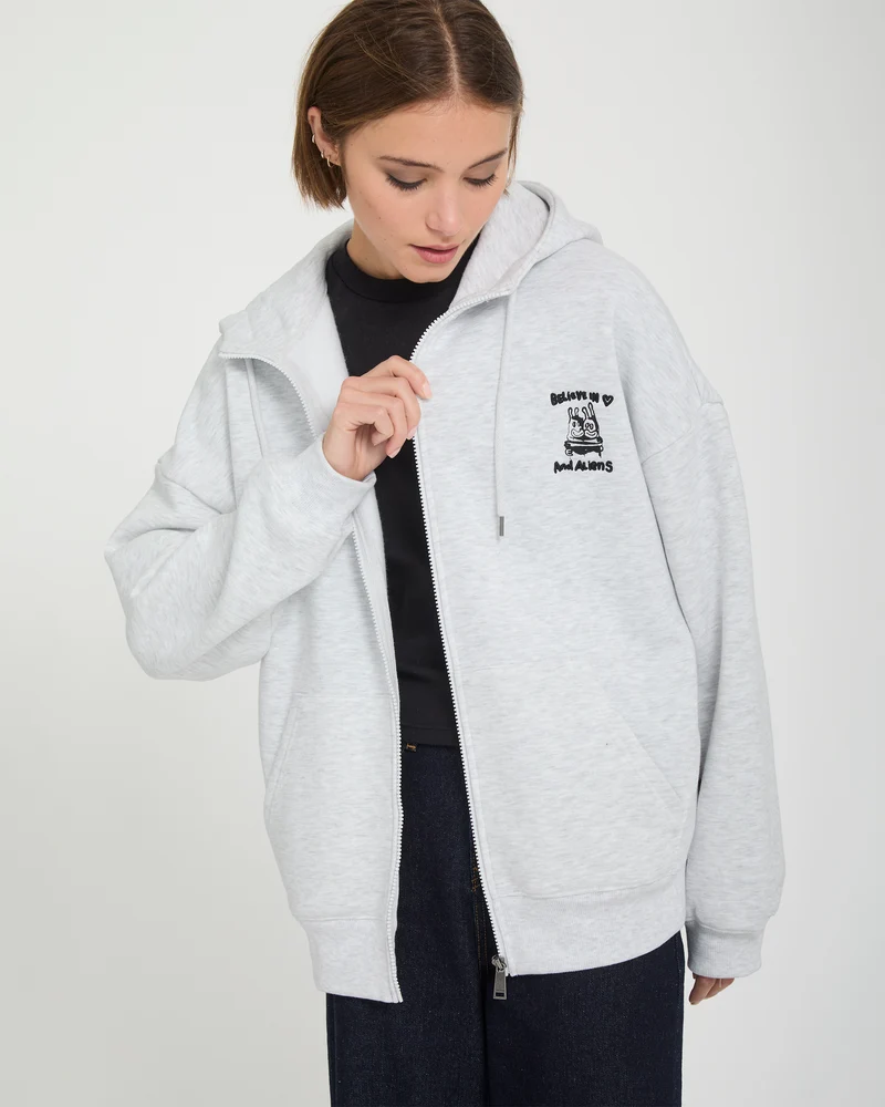 Ozzy Fleece Zip Hoodie - Bone Heather