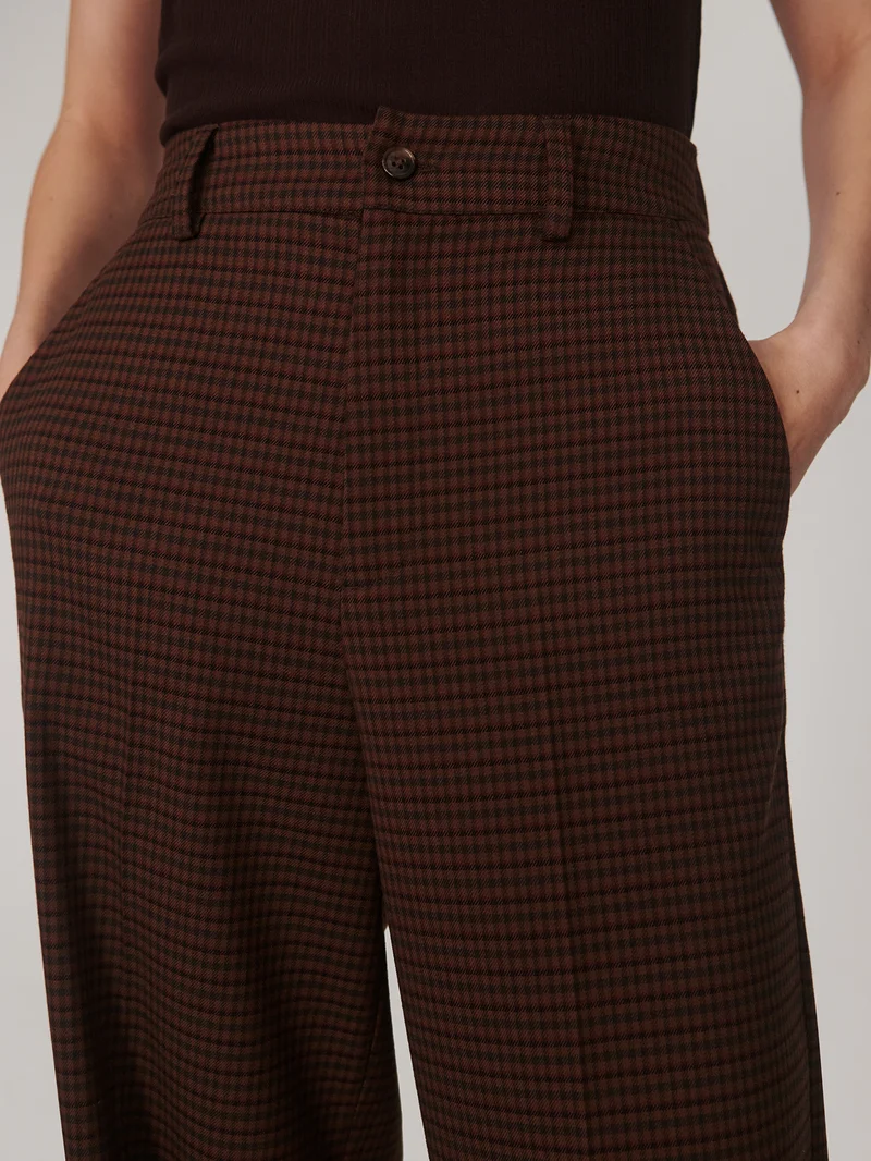 Check Twill Flannel Wide Leg Trouser