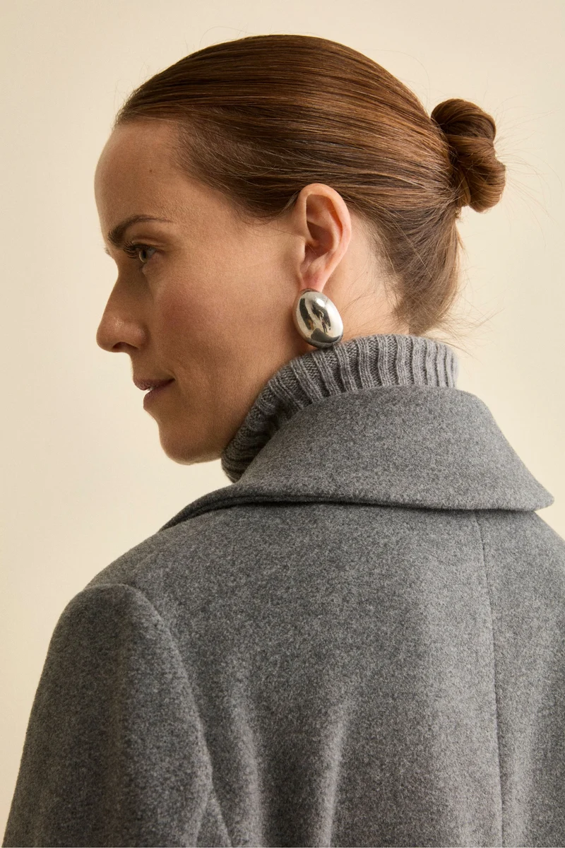 Peacoat Doppiopetto in Misto Lana con Martingala - GRIGIO