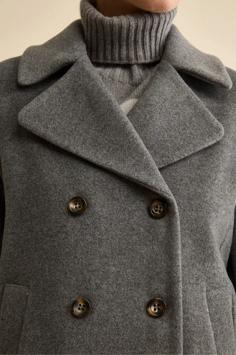 Peacoat Doppiopetto in Misto Lana con Martingala - GRIGIO