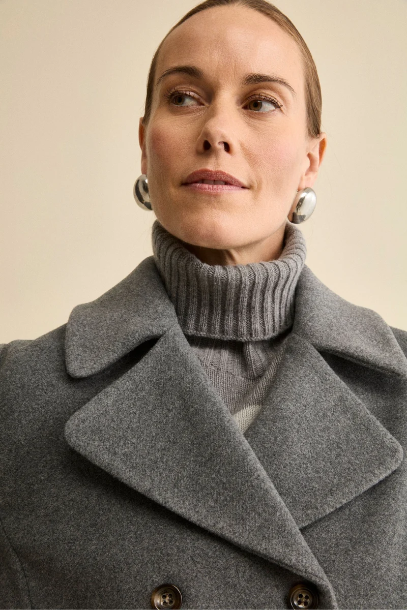 Peacoat Doppiopetto in Misto Lana con Martingala - GRIGIO