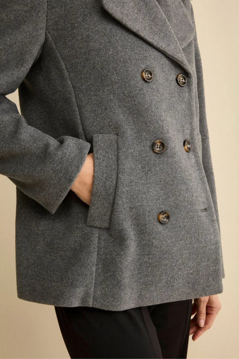 Peacoat Doppiopetto in Misto Lana con Martingala - GRIGIO