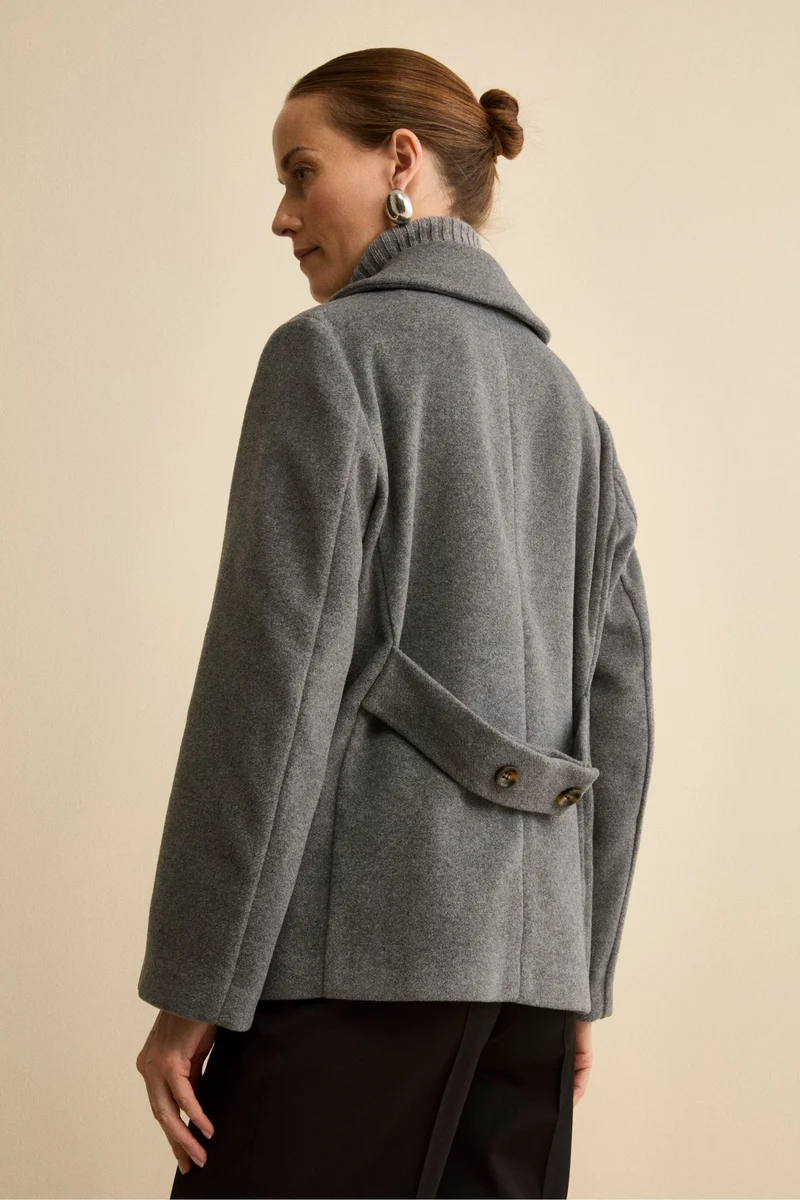 Peacoat Doppiopetto in Misto Lana con Martingala - GRIGIO