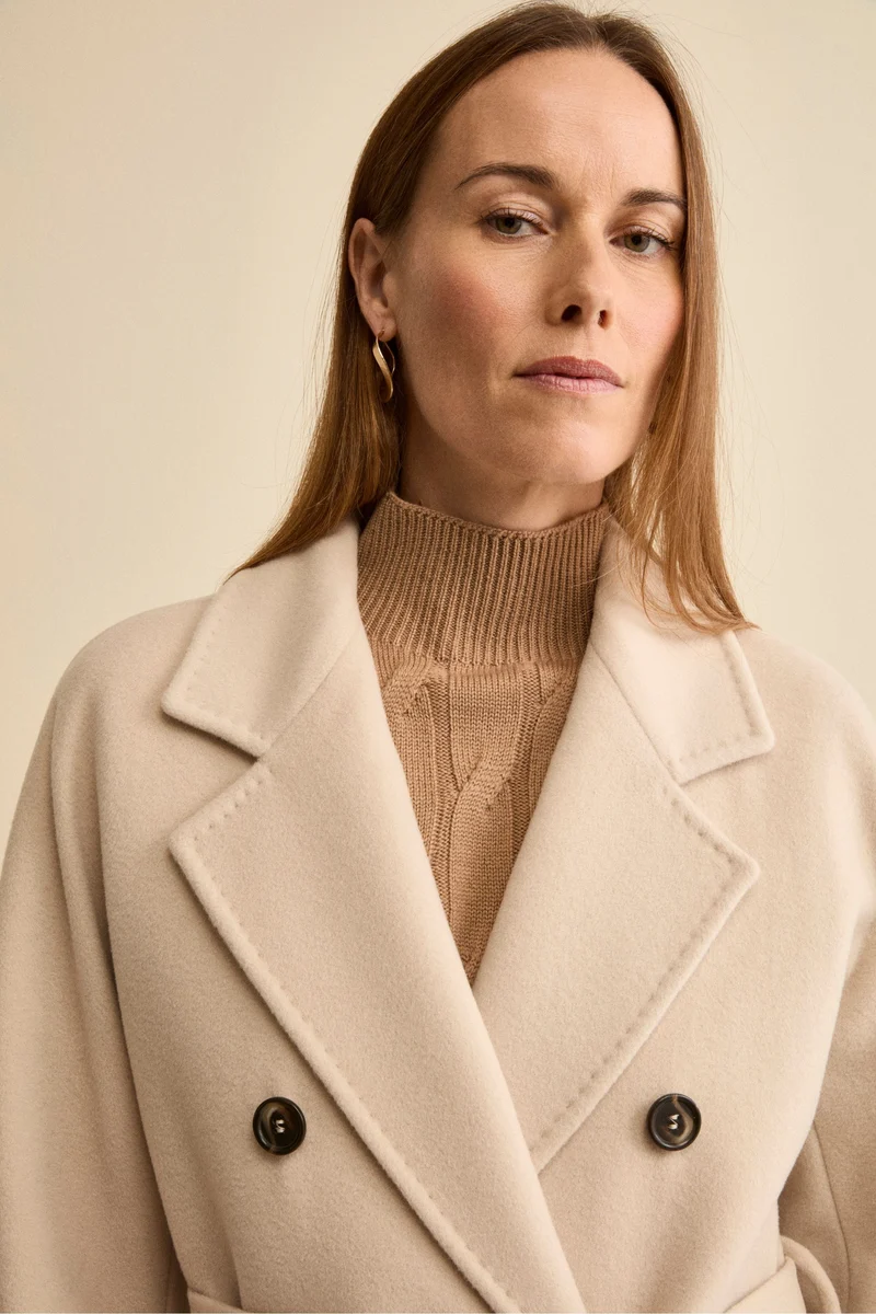 Cappotto Doppiopetto con Revers Classico in Lana e Cashmere - GESSO