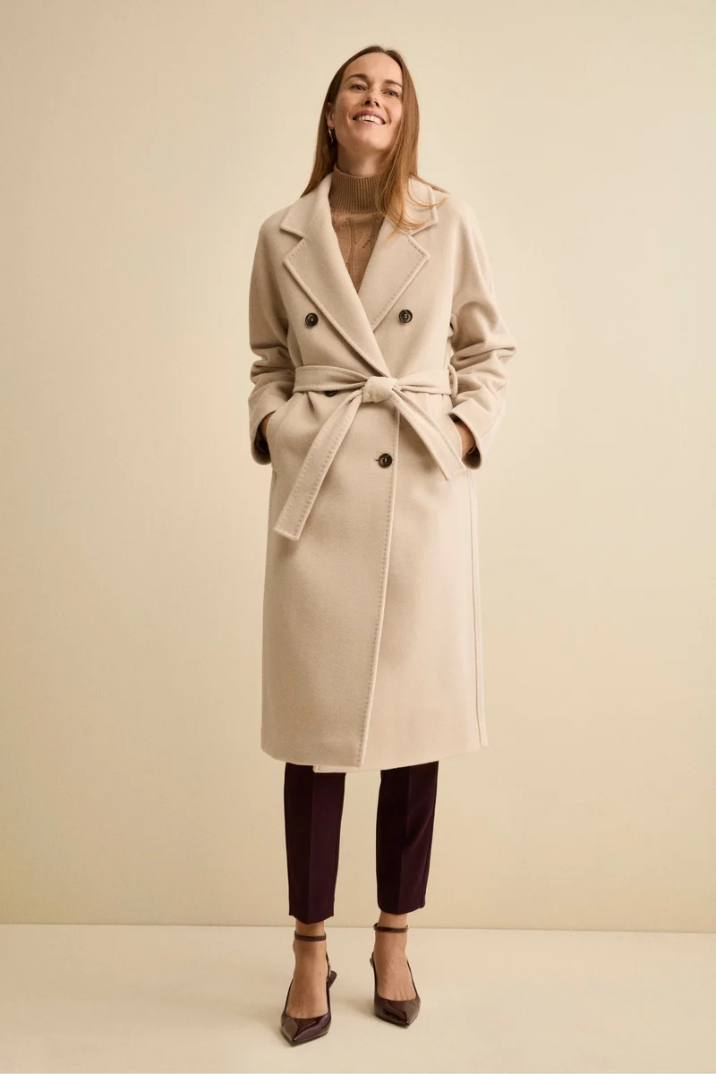 Cappotto Doppiopetto con Revers Classico in Lana e Cashmere - GESSO