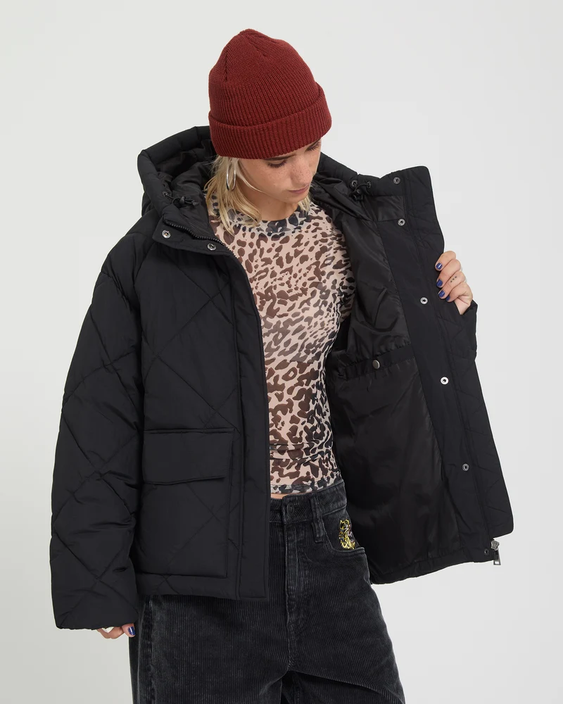 Out Of Boxy Puffer Jacke - Black