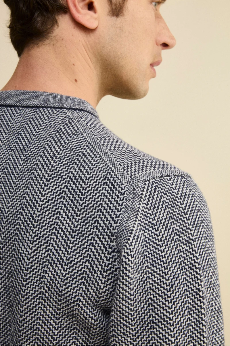 Girocollo Jacquard in Lana e Cashmere - BLU/LATTE