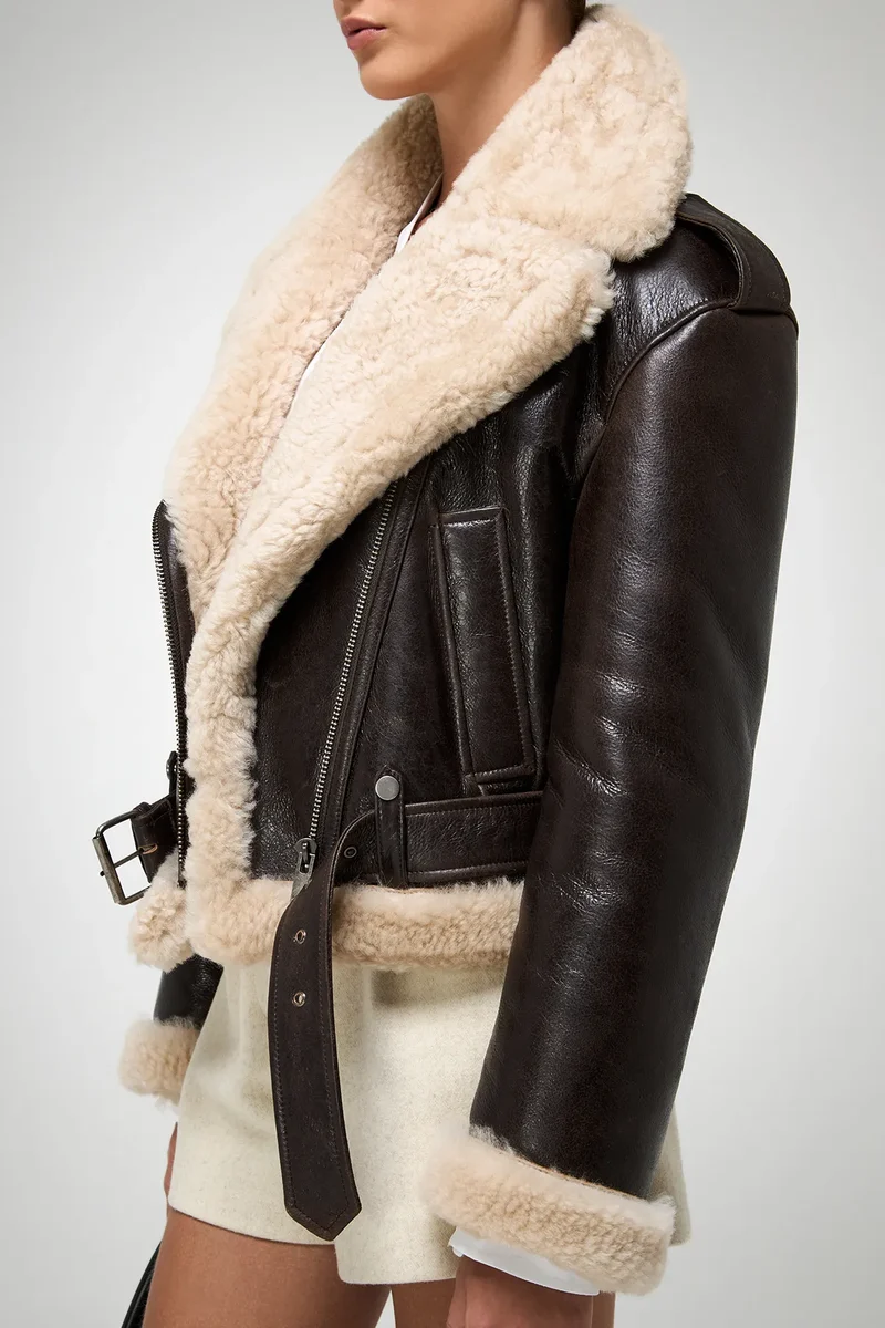 Tierra – Braune Beige-Lammfelljacke