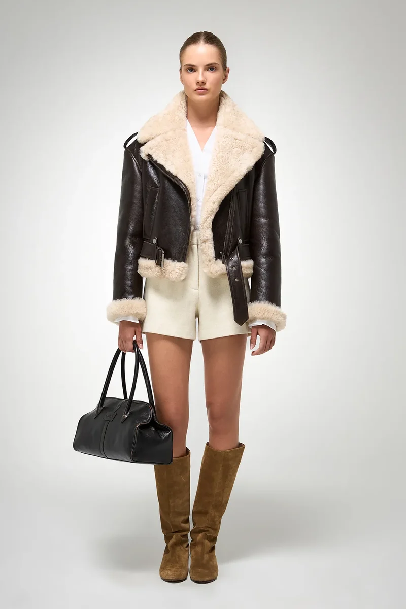Tierra – Braune Beige-Lammfelljacke