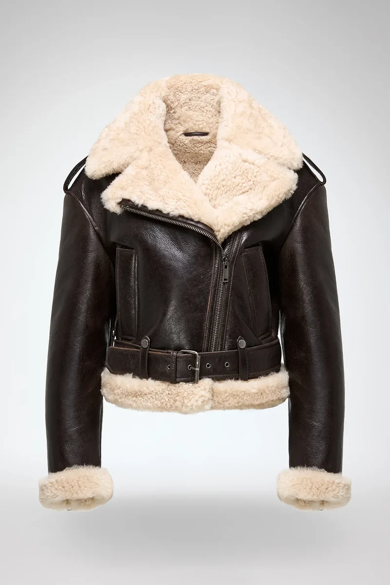 Tierra – Braune Beige-Lammfelljacke