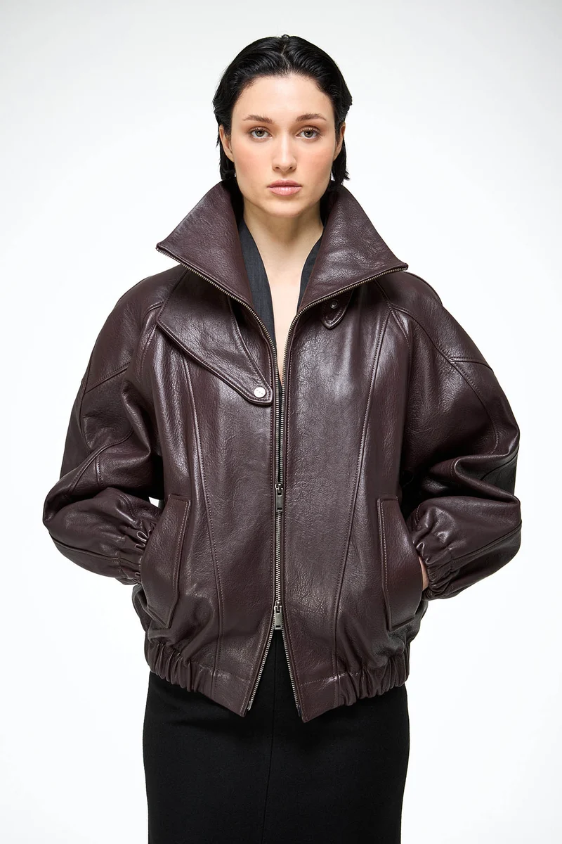 May - Dunkle Bordeaux Lederjacke