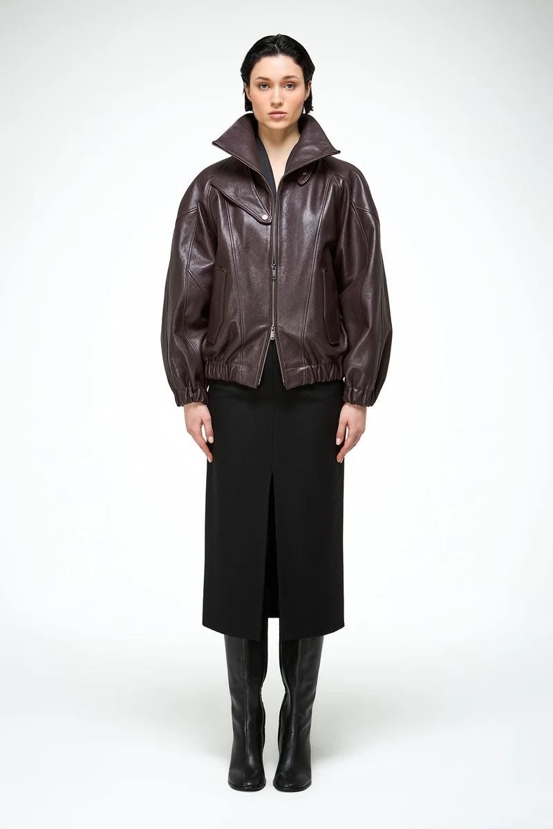 May - Dunkle Bordeaux Lederjacke