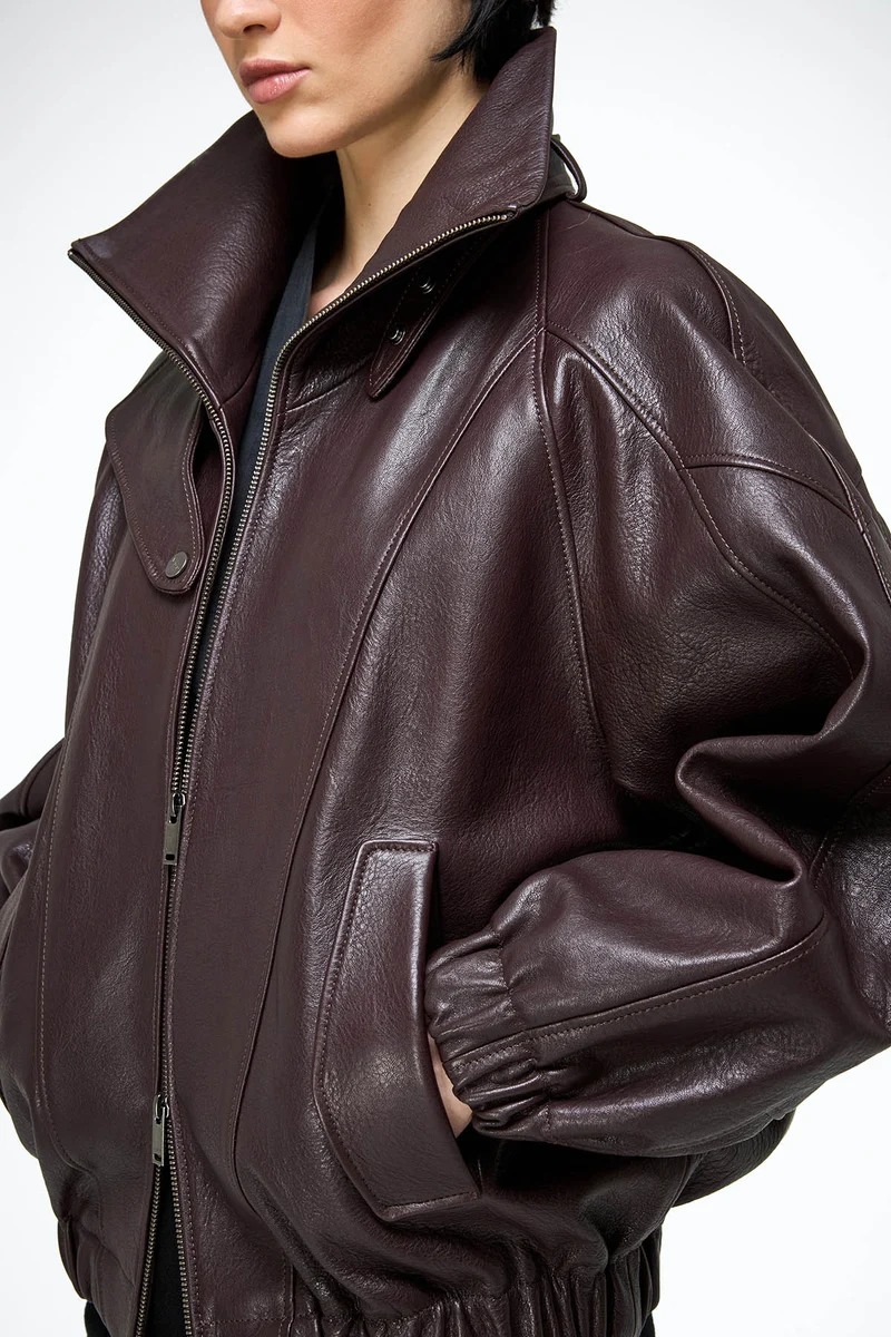 May - Dunkle Bordeaux Lederjacke