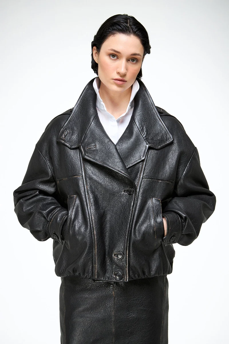 Maya – Dunkelbraune Lederjacke
