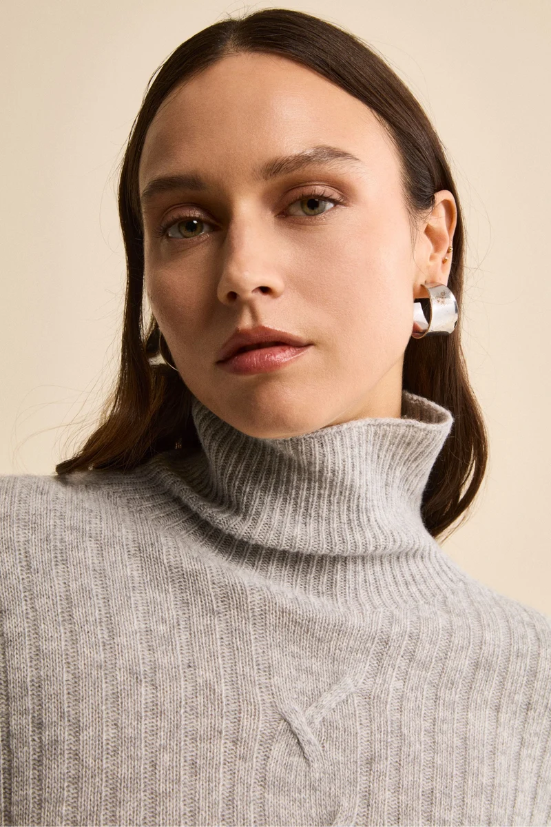 Dolcevita in Lana e Cashmere con Treccia - GRIGIO CHIARO