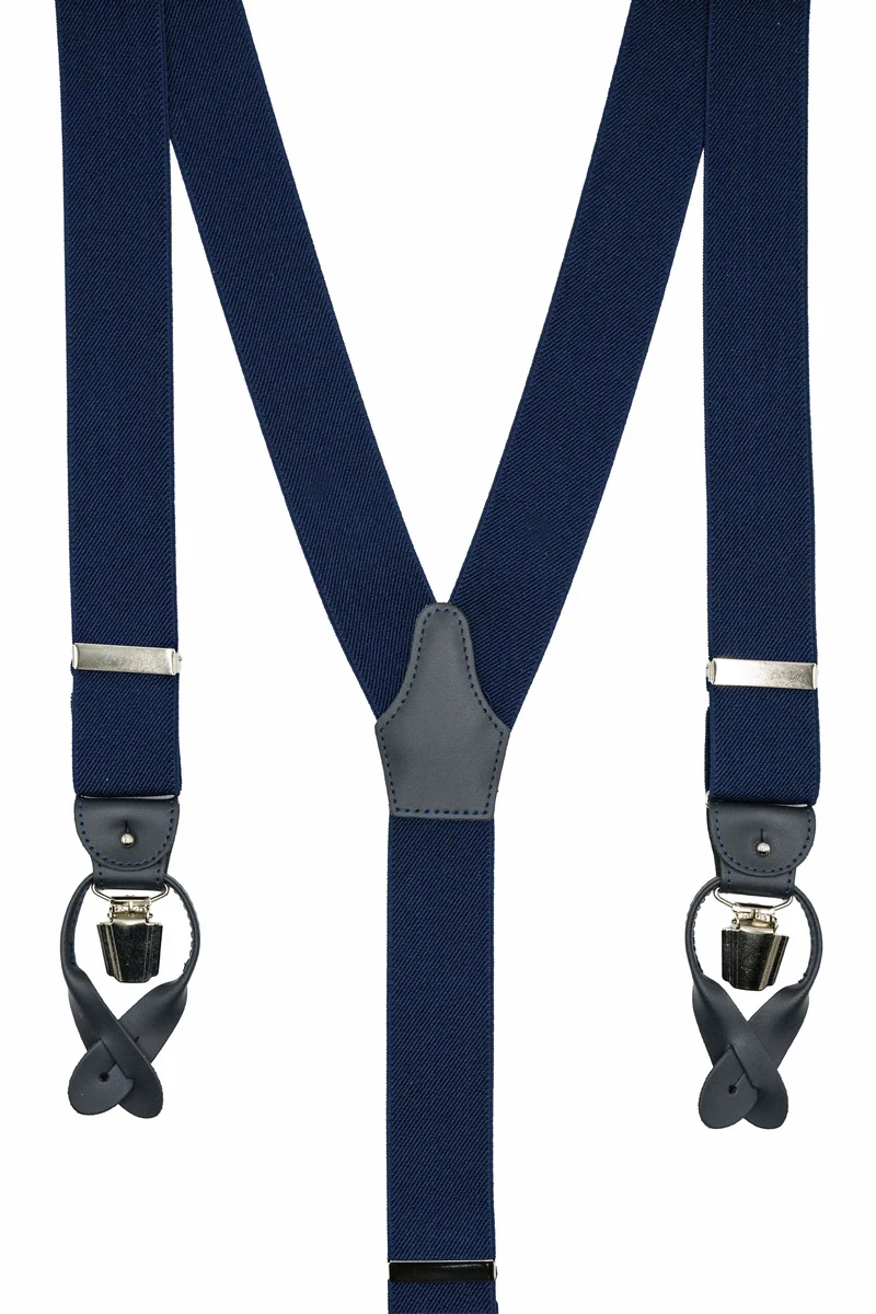 Bretelle Tinta Unita con Clip e Asole in Pelle - BLU