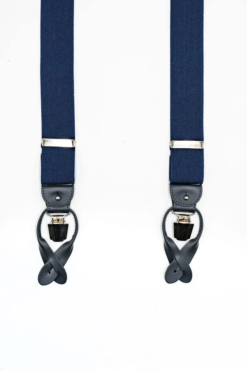 Bretelle Tinta Unita con Clip e Asole in Pelle - BLU