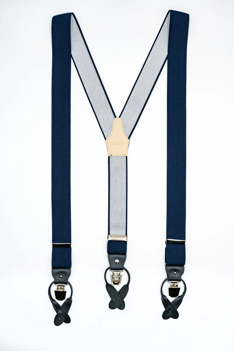 Bretelle Tinta Unita con Clip e Asole in Pelle - BLU