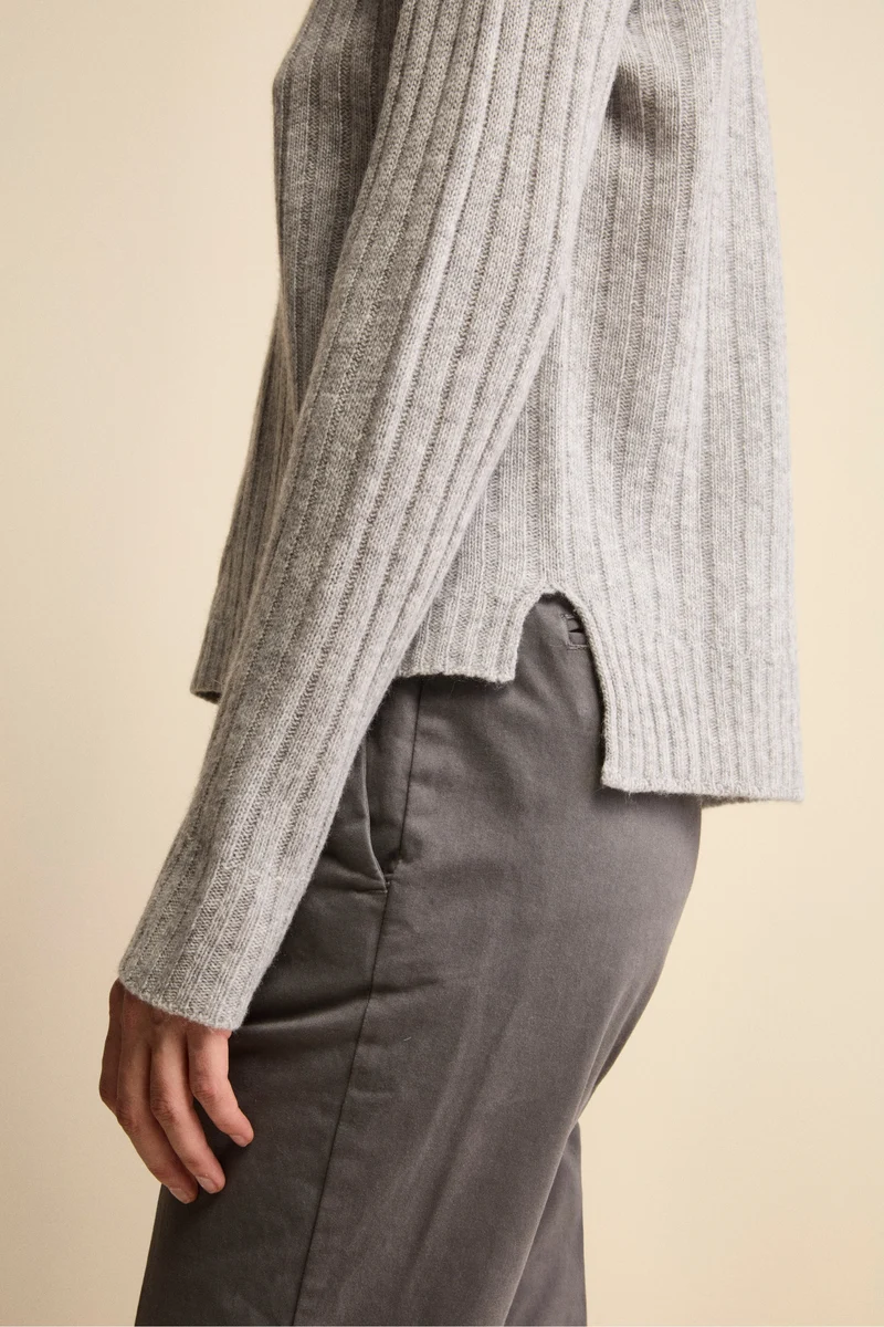 Maglia Barchetta Lavorata in Lana e Cashmere - GRIGIO CHIARO