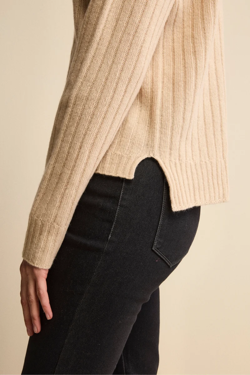 Maglia Barchetta Lavorata in Lana e Cashmere - BEIGE