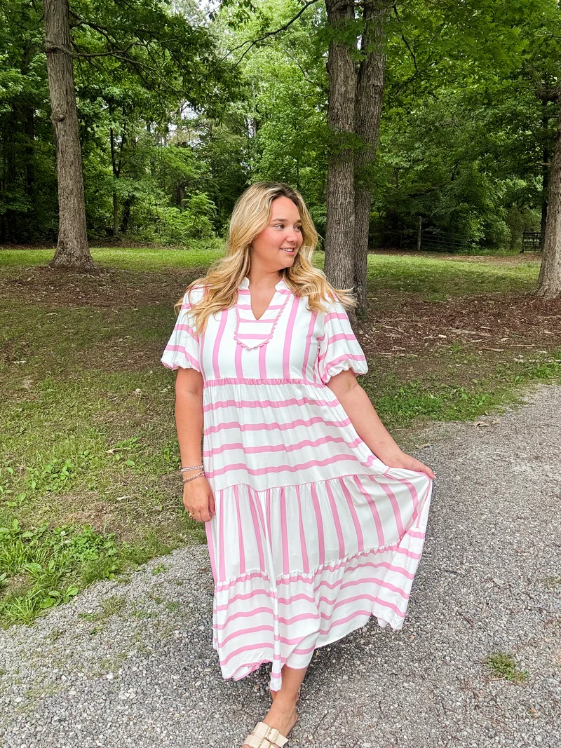 Striped Pink & White Flowy Dress