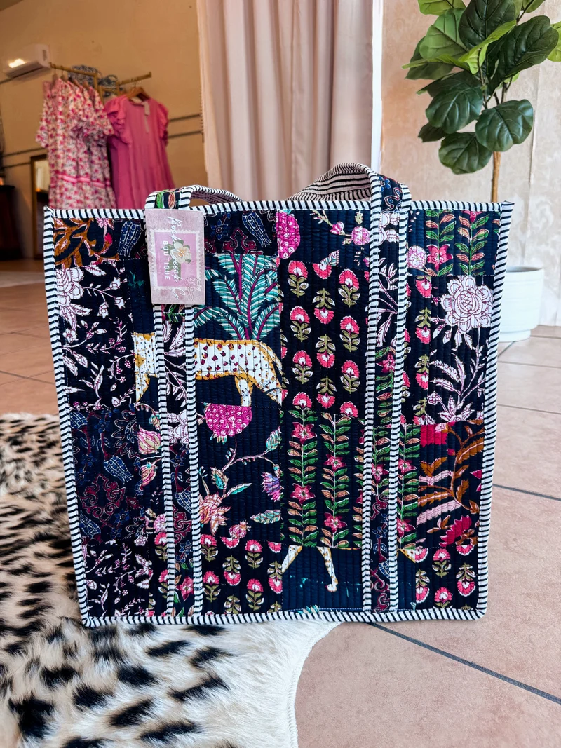 Black Floral Quilted Bag