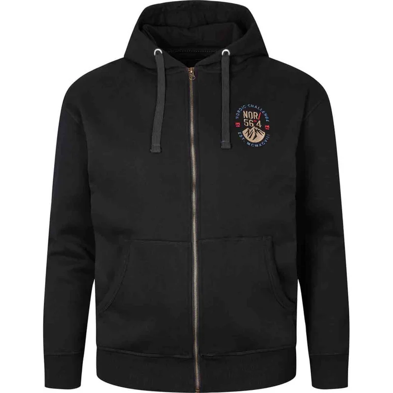 Allsize Kapuzen-Sweatjacke Herren Übergröße 4XL-8XL, Schwarz mit Aplikation