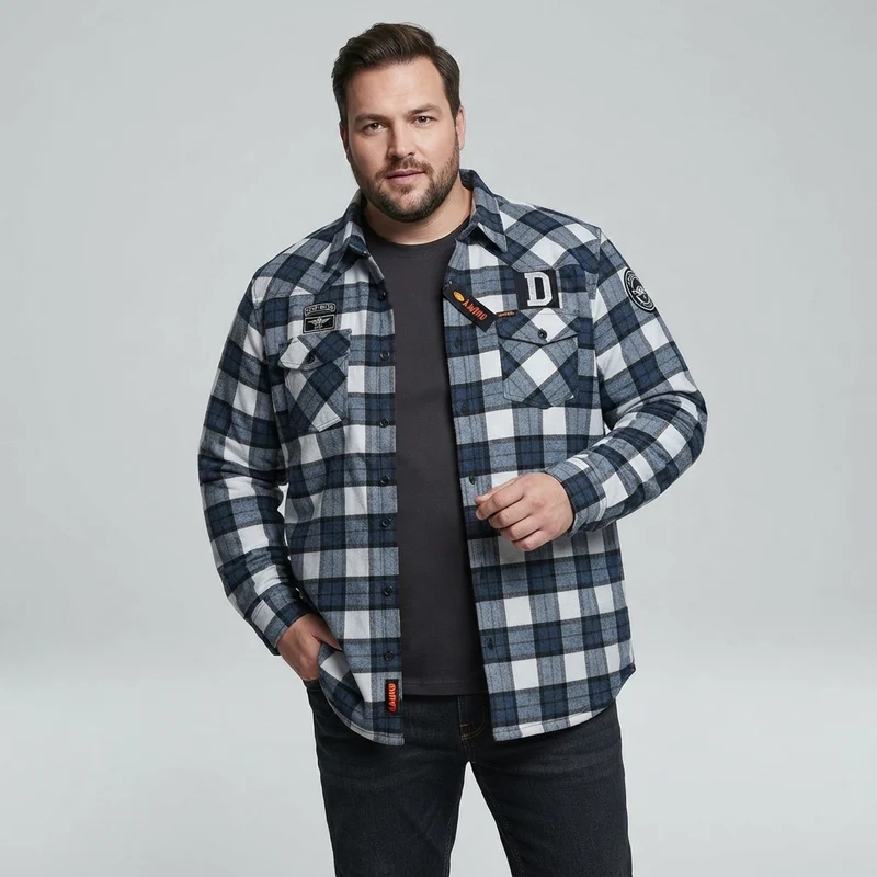 Kamro Holzfäller-ArbeitsJacke Herren Übergröße, 4XL-10XL, Marine/Weiß