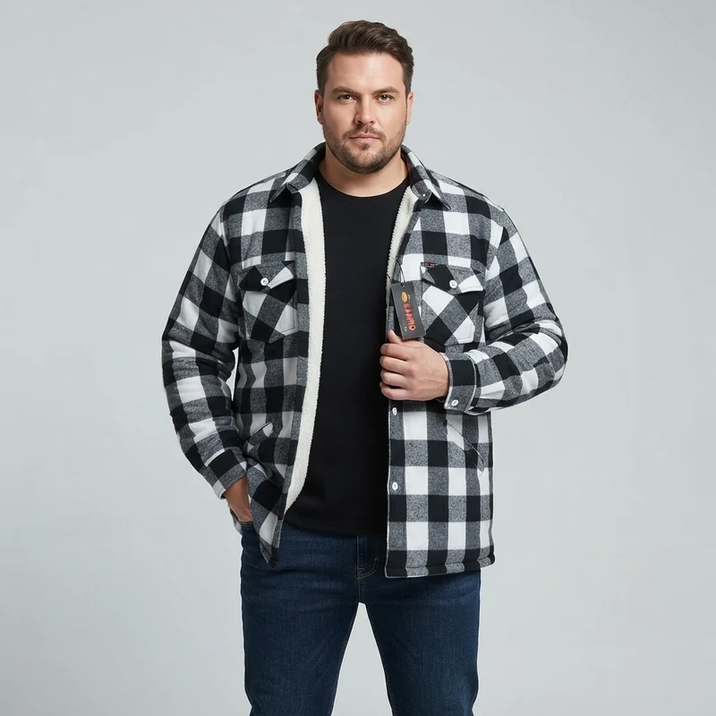 Kamro Holzfäller-ArbeitsJacke Herren Übergröße, 4XL-10XL, Schwarz/Weiß
