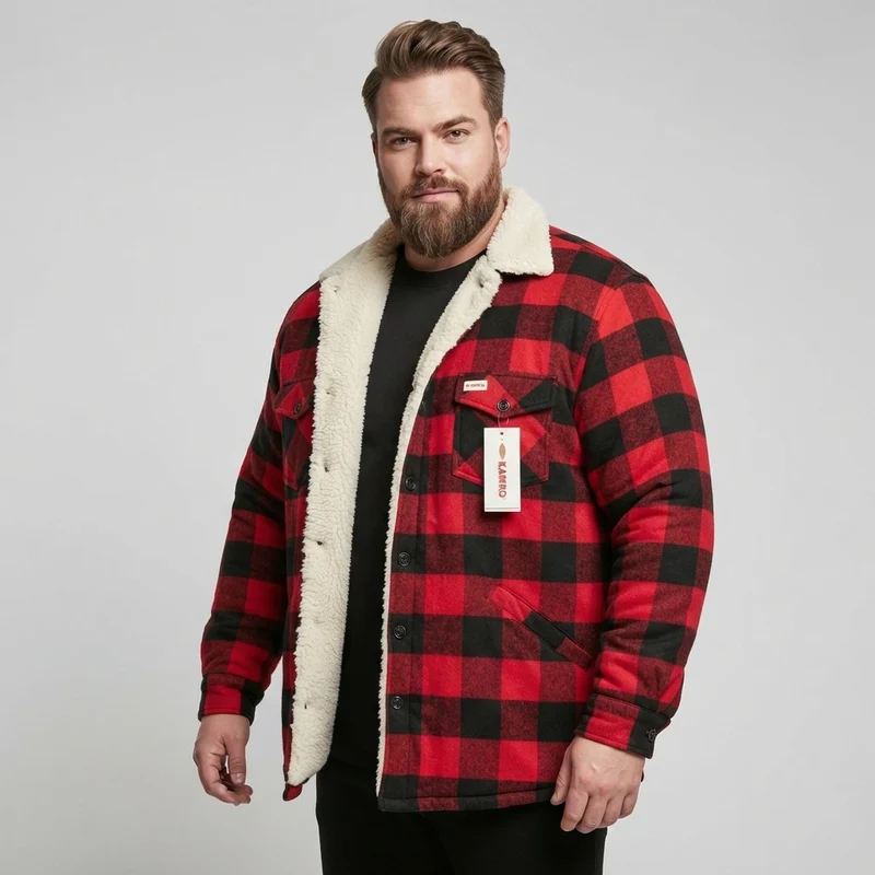 Kamro Holzfäller-Arbeitsjacke Herren Übergröße, 4XL-10XL, Schwarz/Rot