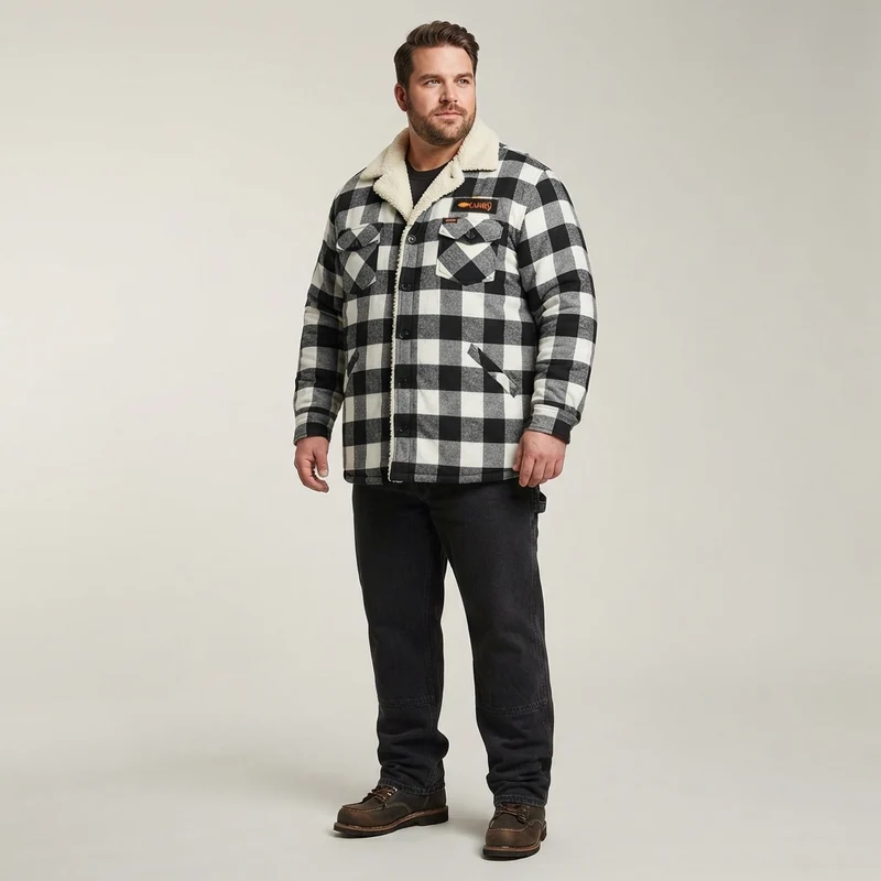 Kamro Holzfäller-Arbeitsjacke Herren Übergröße, 4XL-10XL, Schwarz/Weiß