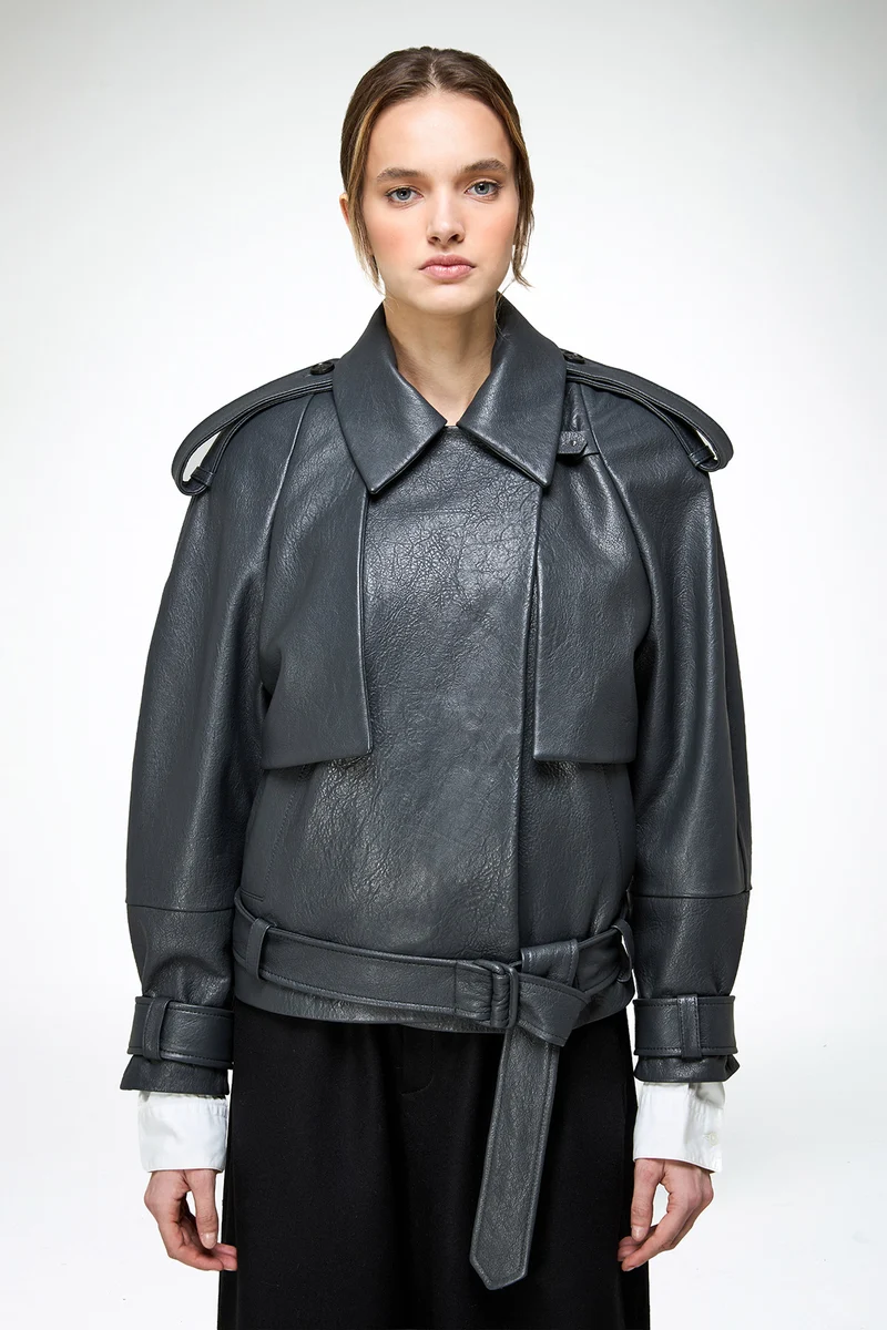 Lucia - Anthrazitfarbene - Lederjacke