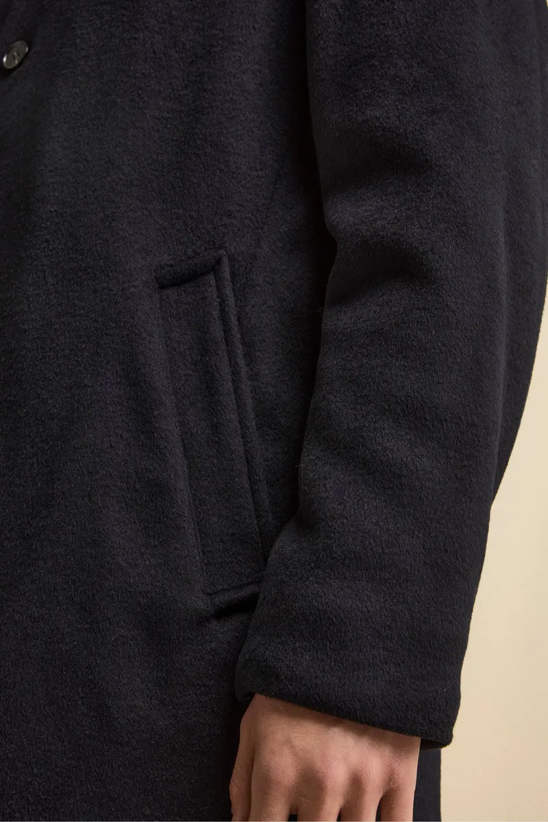 Cappotto Midi in Misto Lana con Pettorina Removibile - BLU