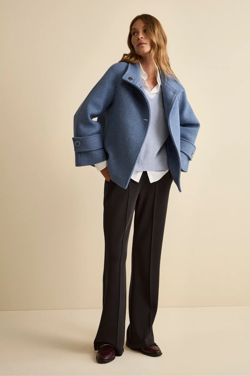 Cappotto Corto in Misto Lana con Maniche a Campana - POLVERE