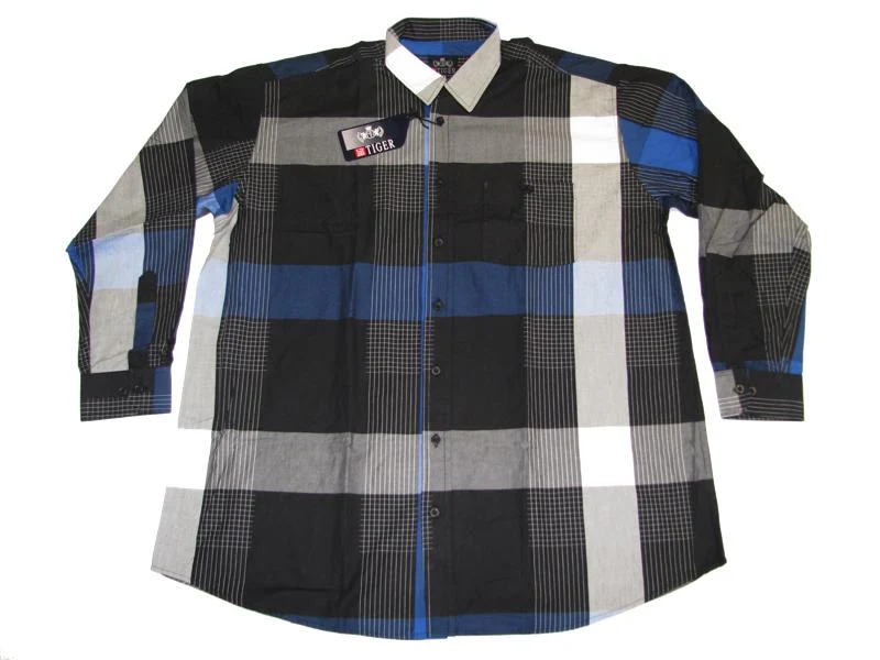BigTiger Karohemd Herren Übergröße 4XL-10XL -langarm Karo schwarz-weiß