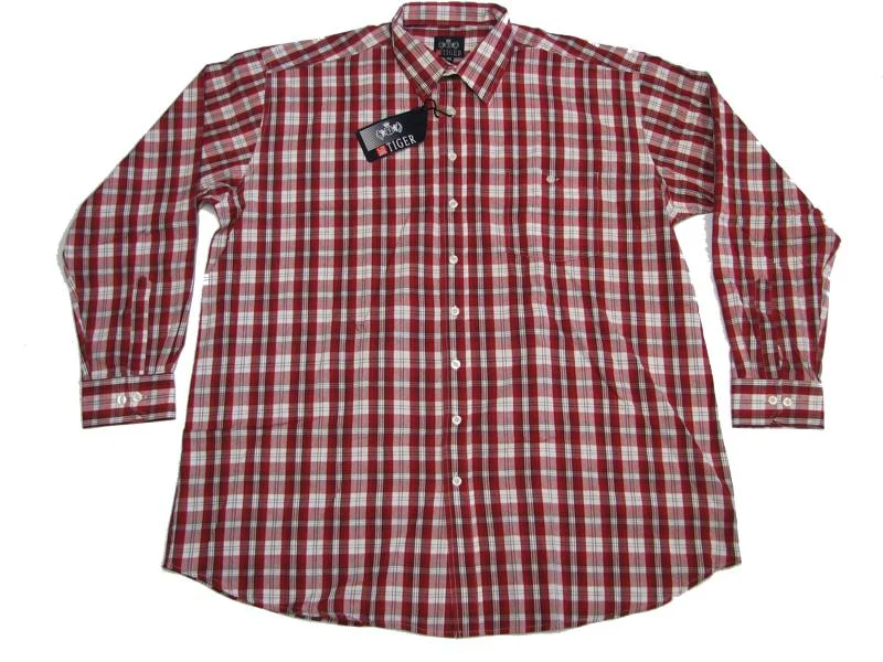 BigTiger Karohemd Herren Übergöße 4XL-10XL-langarm, Karo rot-weiß