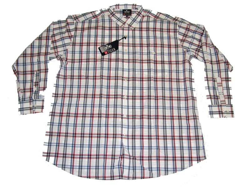 BigTiger Karohemd Herren Übergröße 3XL-10XL-langarm, Karo rot-weiß