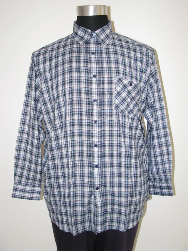 BigTiger Karohemd Herren Übergröße 3XL-10XL langarm, Karo blau-weiß
