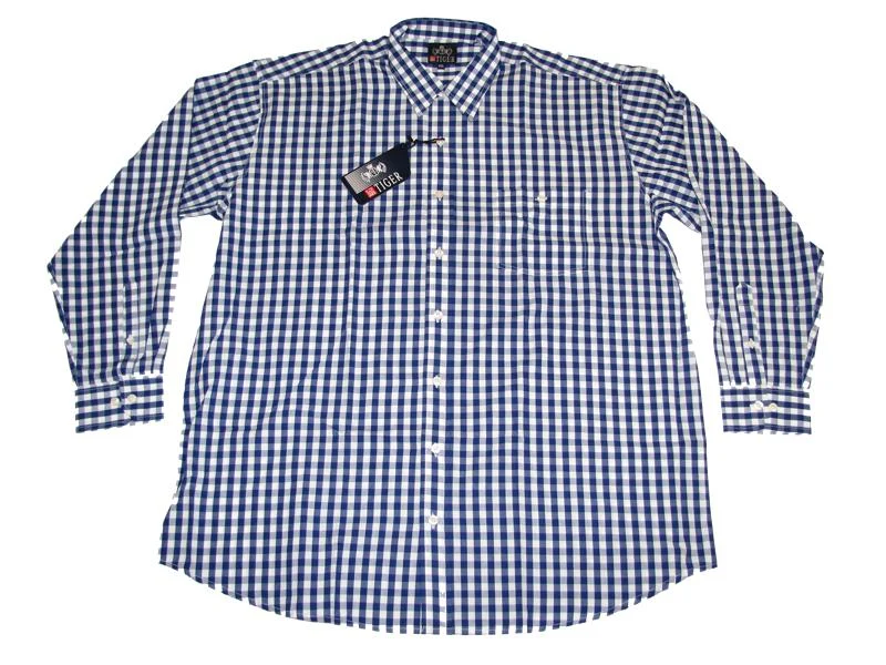 BigTiger Karohemd Herren Übergröße 3XL-10XL - langarm, Karo blau-weiß
