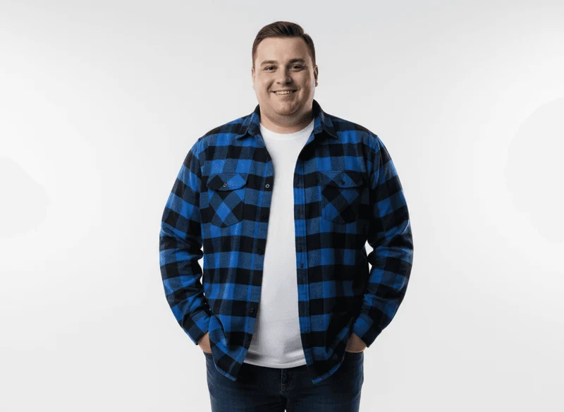 Kamro Holzfällerhemd Herren Übergröße 4XL-10XL Schwarz-Royal Karo langarm