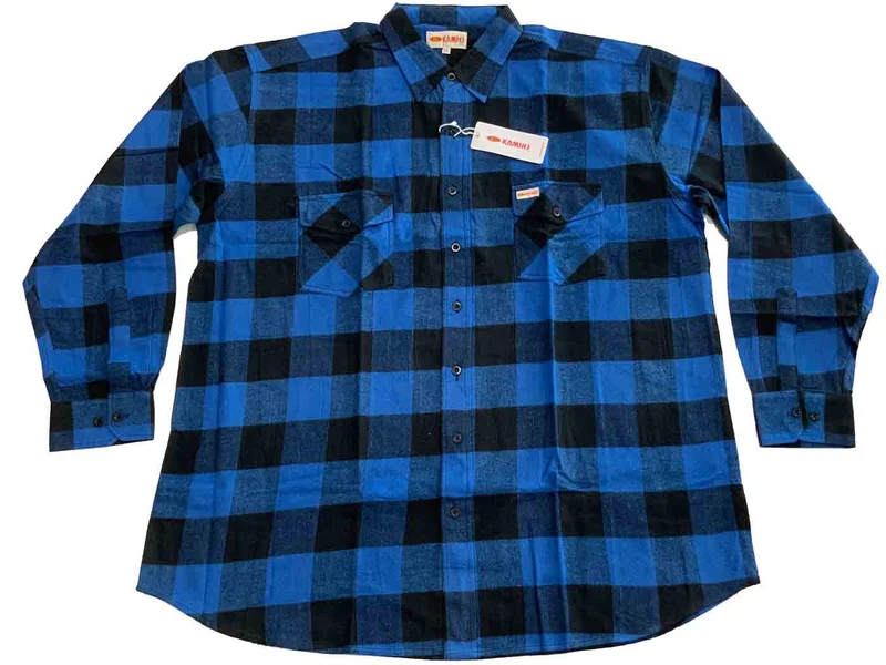 Kamro Holzfällerhemd Herren Übergröße 4XL-10XL Schwarz-Royal Karo langarm