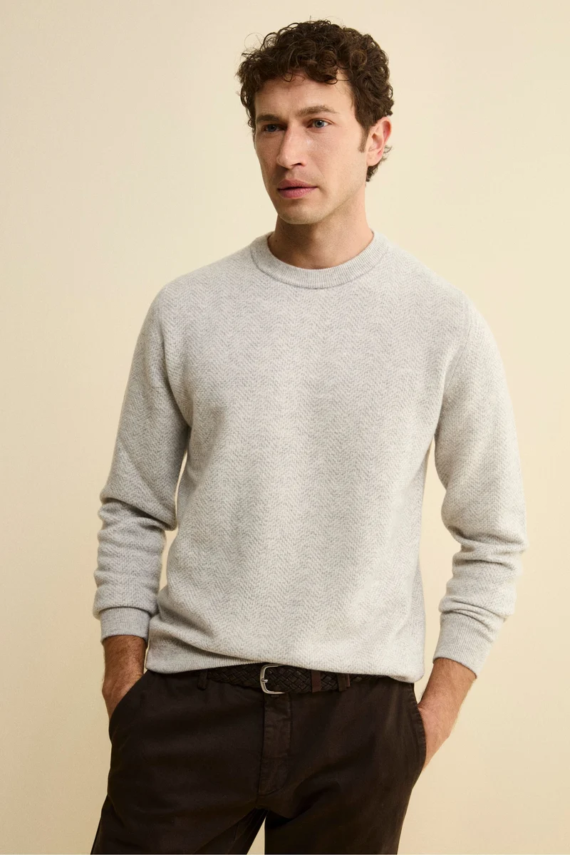 Girocollo Jacquard in Lana e Cashmere - GRIGIO/BEIGE