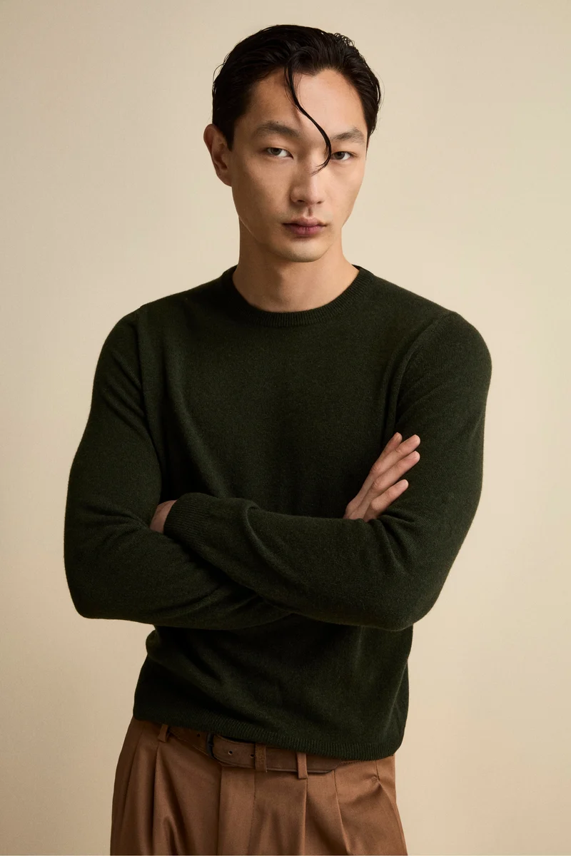 Maglia Girocollo Regular Fit in Lana Merino - VERDE