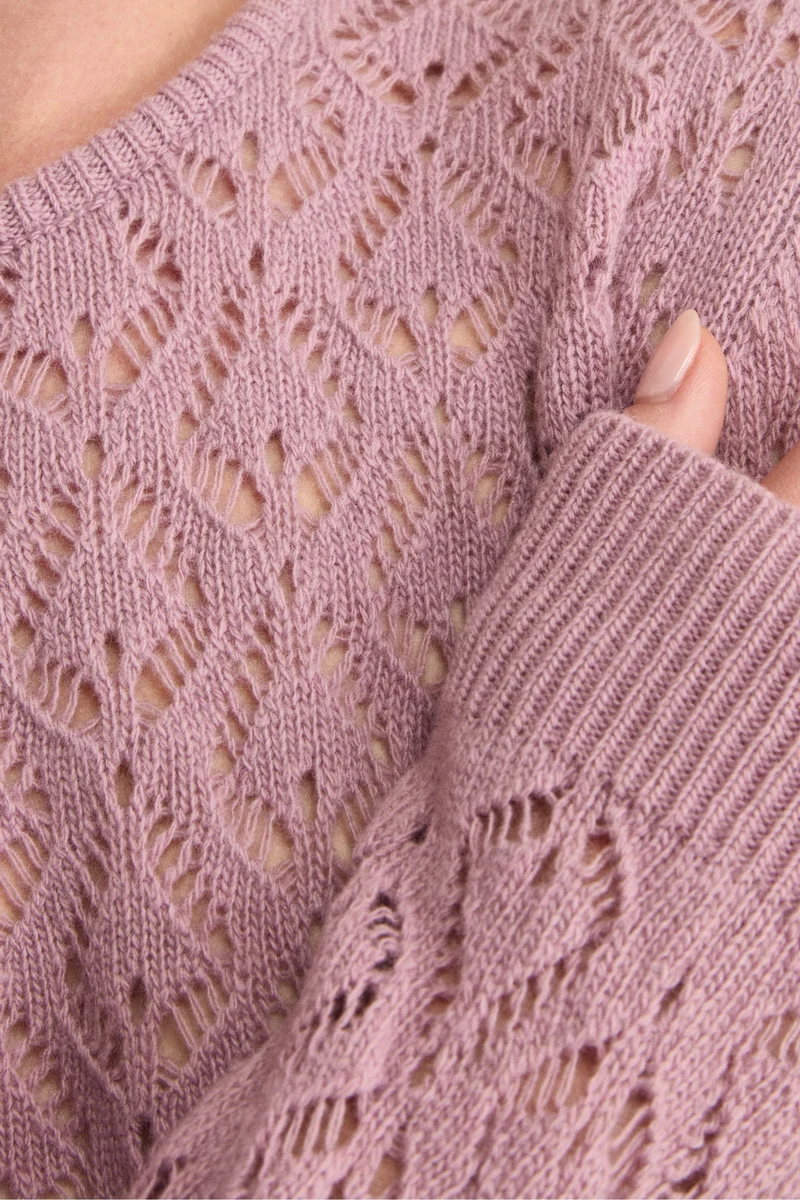 Girocollo Lana e Cashmere Traforato in Punto Pizzo - LILLA