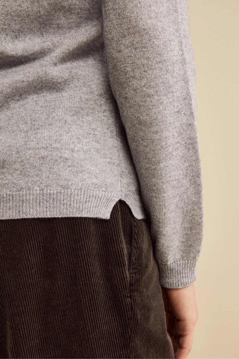 Pullover scollo a V in seta e cashmere - GRIGIO CHIARO