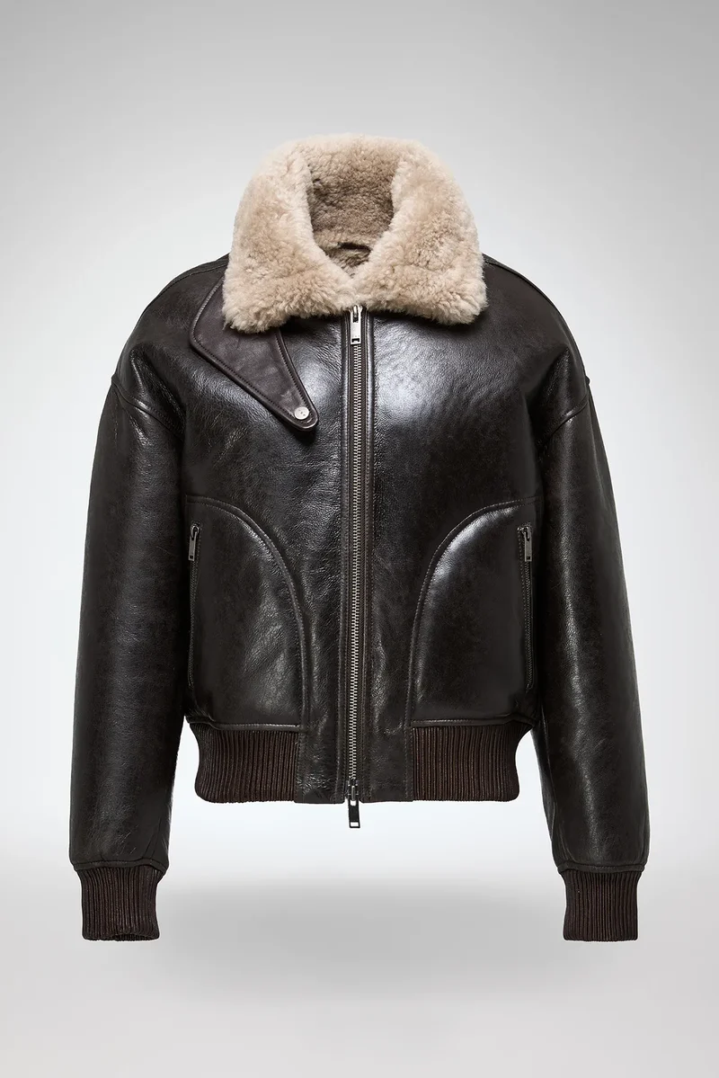 Tricia – Anthrazitfarbene Lammfelljacke