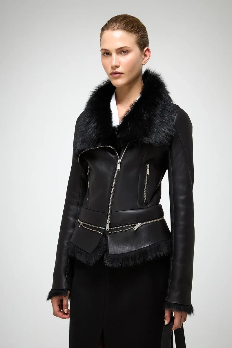 Josette - Schwarze Lammfelljacke