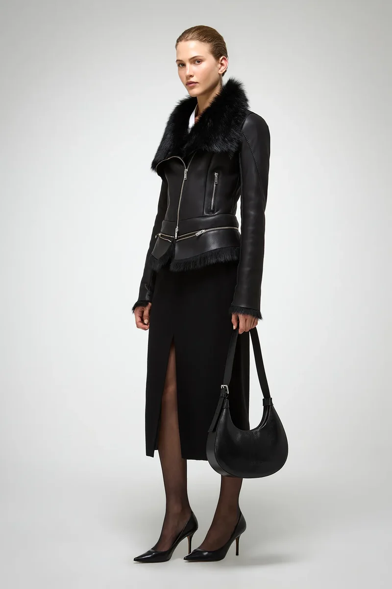 Josette - Schwarze Lammfelljacke